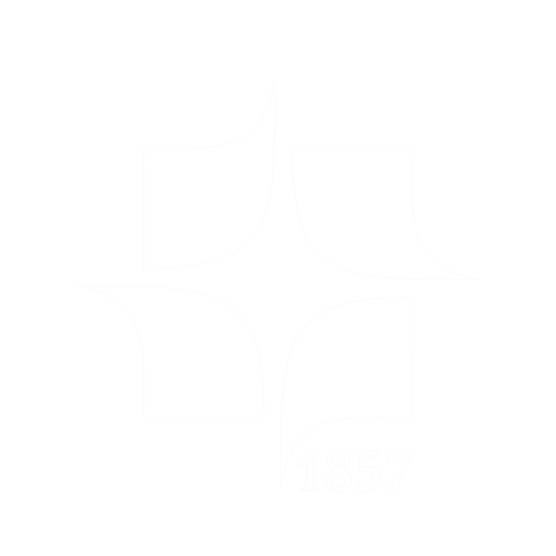 Abstract logo with four curved shapes and the year 1857 for AI marketing agency Dubai.