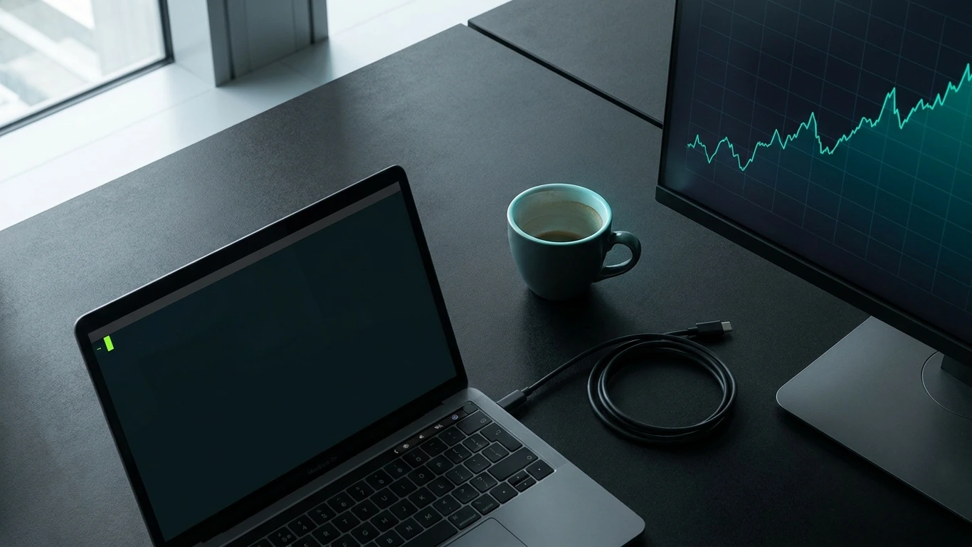 Overhead view of a dark desk surface, matte black laminate with a fine concrete texture — ai seo dubai