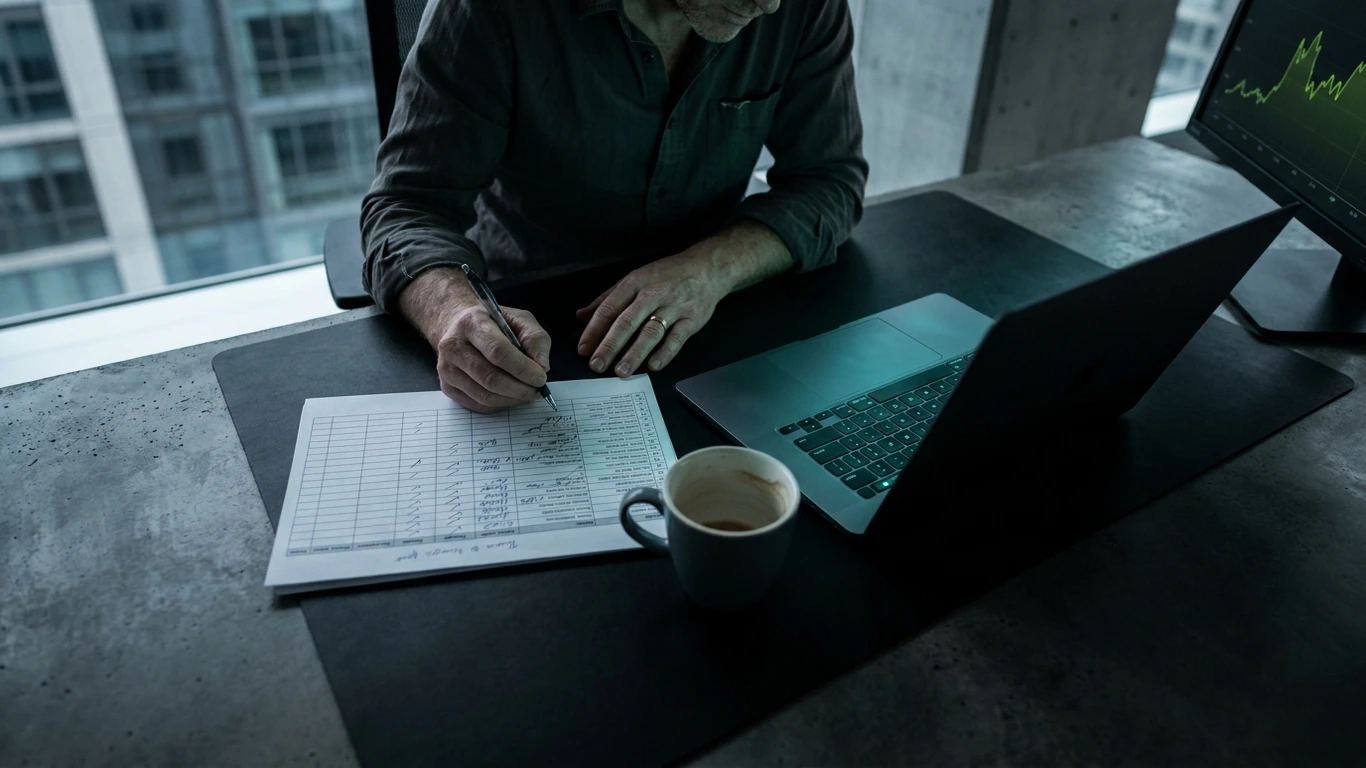 A desk surface of dark concrete and matte black laminate, shot wide at — open ai alternative