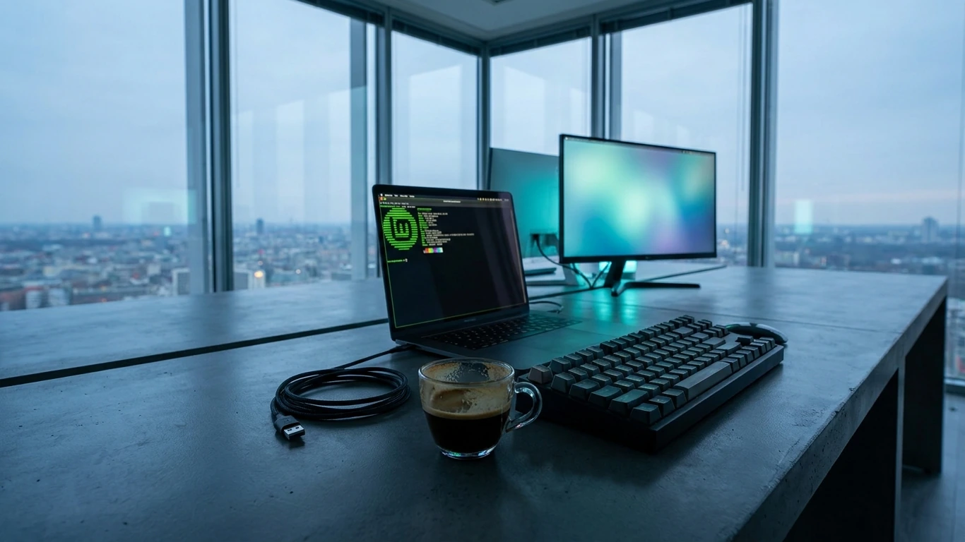 A desk in a high-floor office overlooking city glass — will digital marketing be replaced by ai